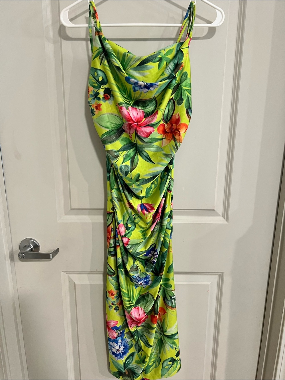 Haute Monde Lime Green Tropical Floral High-Low Dress